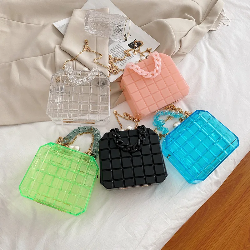 

candy color box girl purse women handbags New arrivial ladies shoulder crossbody clear acrylic bags with chain