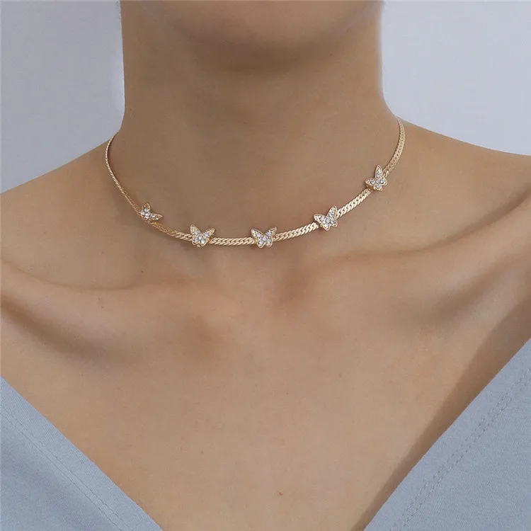 

Gold Plated Jewelry Flat Chain Bone Chain Choker Necklace Butterfly Necklace, Picture shows