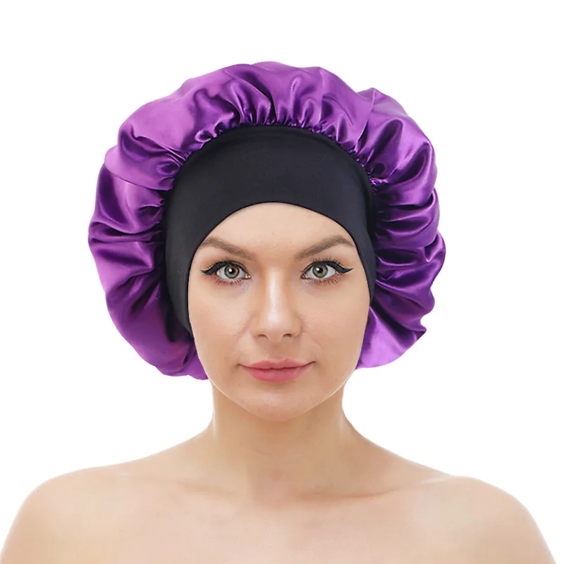 

Gathertop Wholesale Hair Accessories Custom Logo Bonnet Solid Sleep Hat Bonnet Elastic Band Turbans Satin Bonnets For Women Men