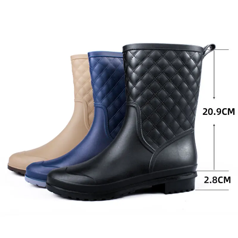 

36-42 Diamond Pattern Classic And Durable Boots Women Shoes Ankle Black Knee High Boots Waterproof Ankle Boots