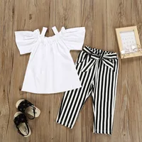 

fall girls boutique White T-shirt + striped pants clothing sets