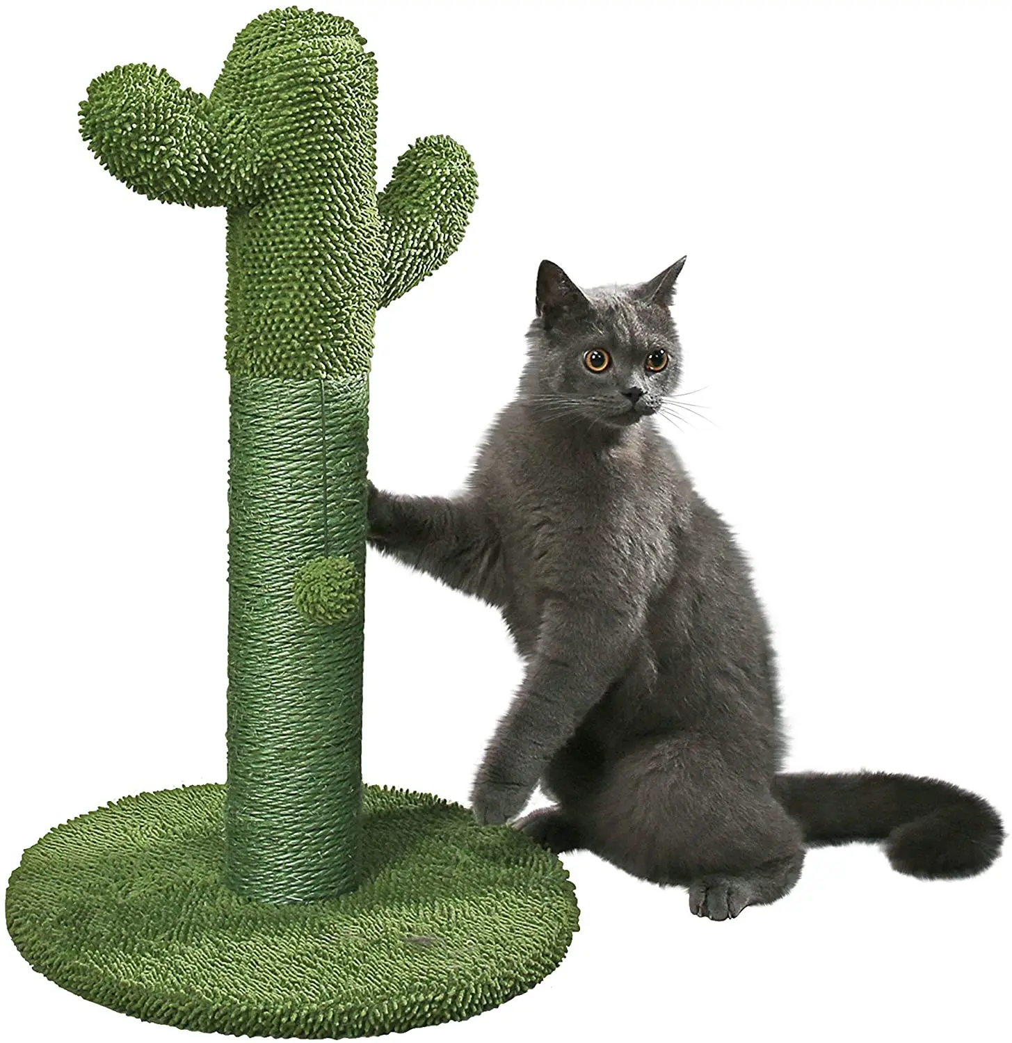 

Green Cactus Scratcher with Teaser Ball Toy Home Decor Cat Scratching Post