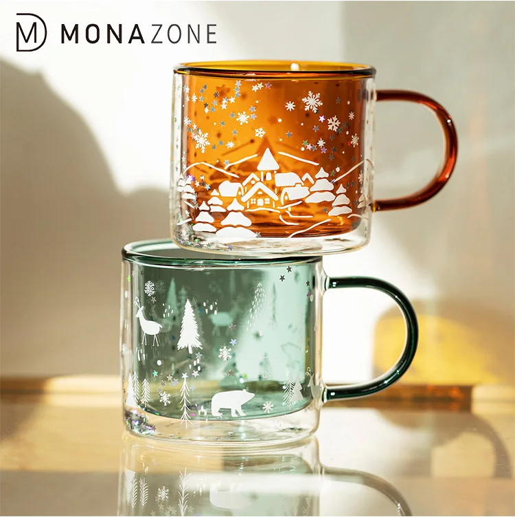 

MONAZONE 250ml Ins Style Double Wall Insulation Tea Water Cups Breakfast Mug With Handle