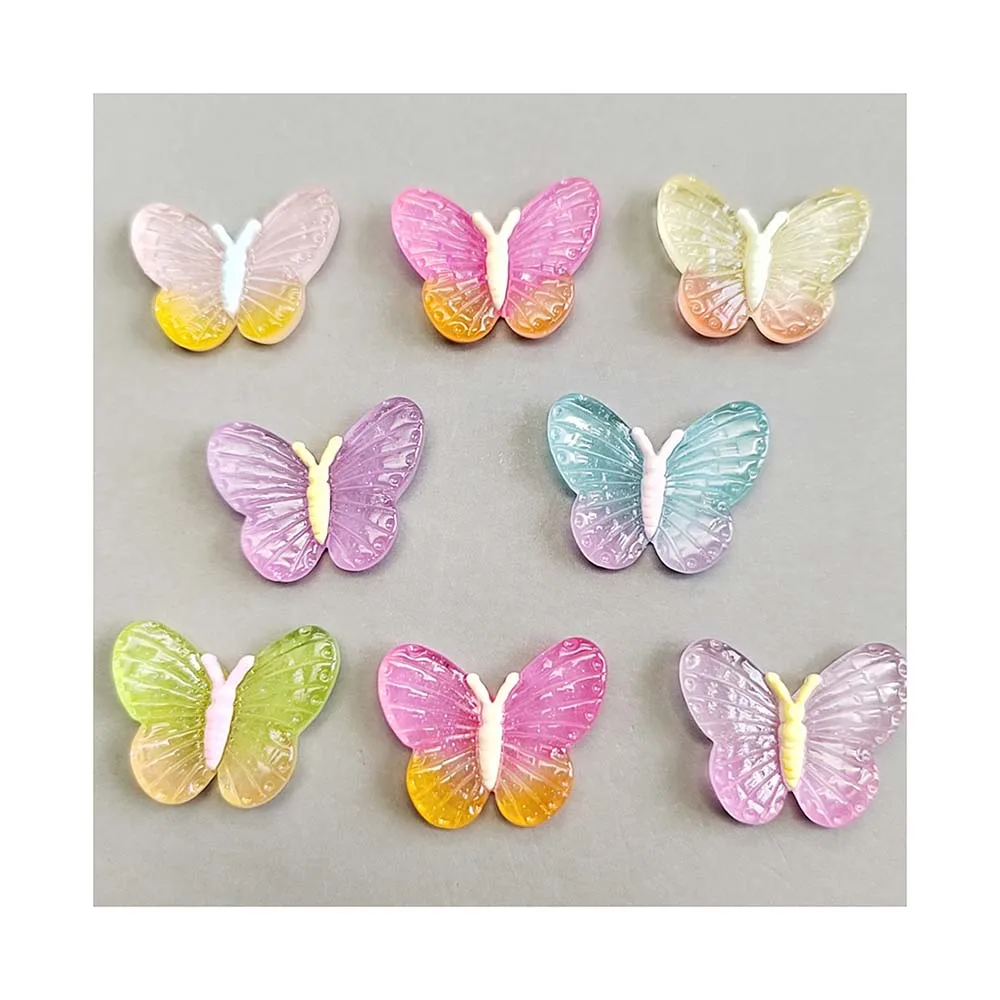 Luminous Cartoon Glitter Butterfly Flatback Resin Cabochons for Hair Bows Center DIY Scrapbook Crafts Accessories