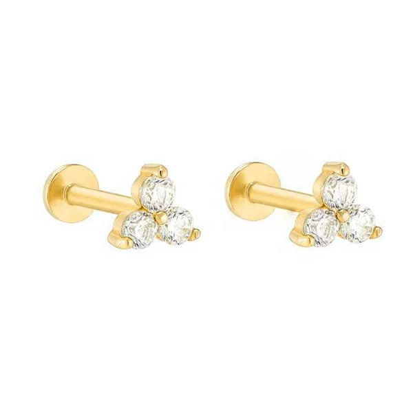 

Milskye Fashion jewelry 14k gold plated 925 sterling silver Trigonal zircon string stud earrings women