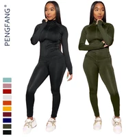 

High collar zipper sweatshirts and seamless leggings women joggers suits set