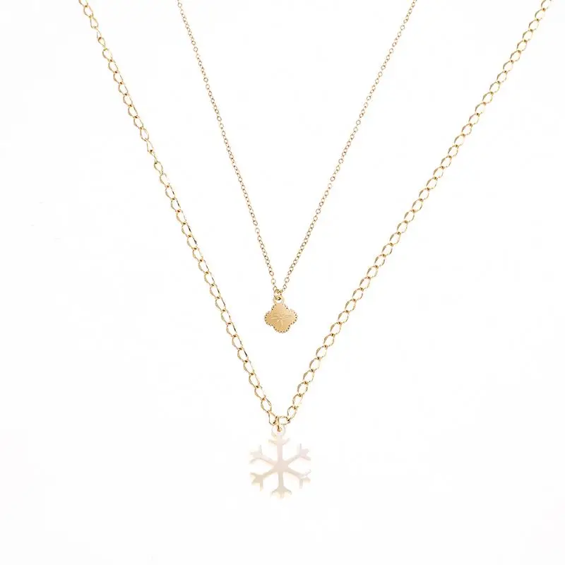 

Dainty Shell Snowflake Pendant Layered Stainless Steel Fashion Gold Plated Adjustable Chain Necklace