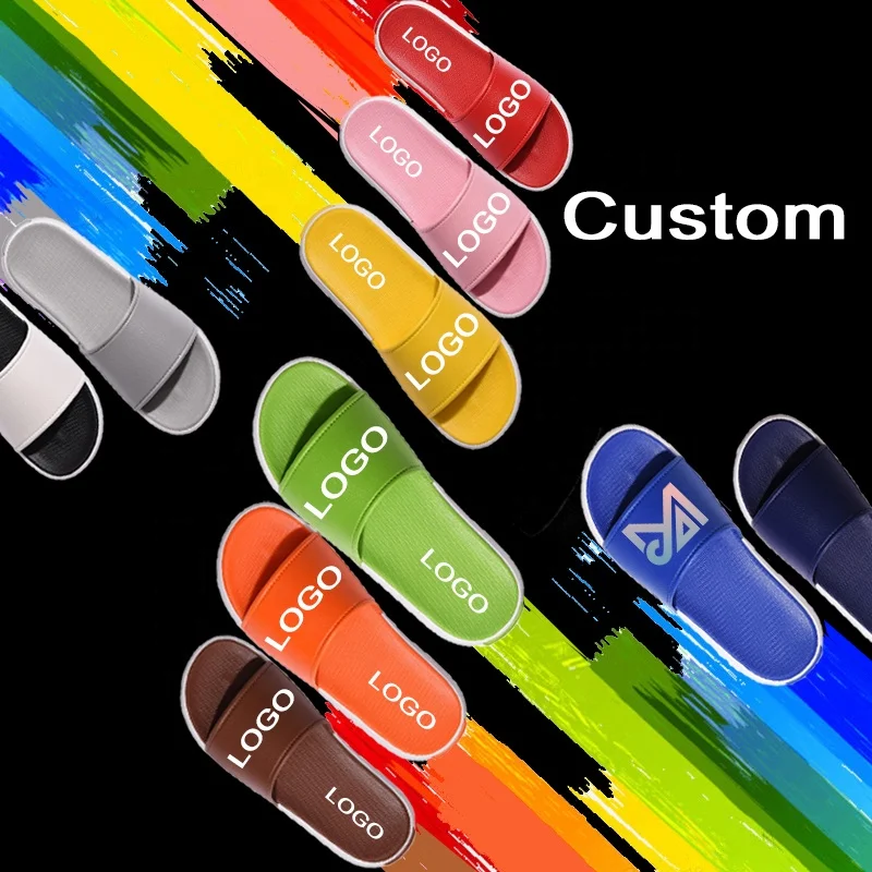 

Wholesale Make Design Your Own Custom Beach Pool Unisex Logo Sandal Slides Slippers With Logo For Women Mens, Customized colors