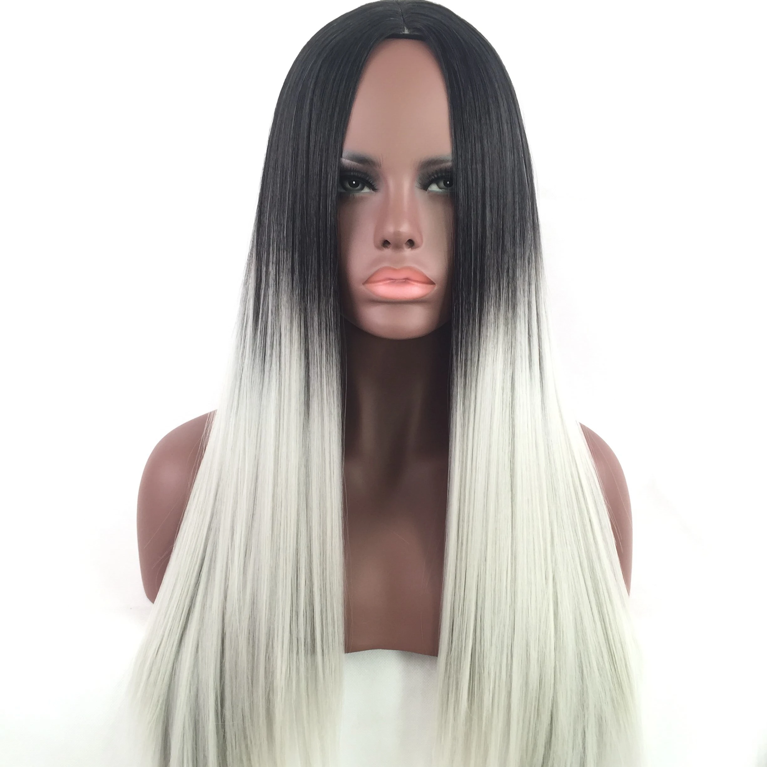 

Rose Net Dark Inner Net Grey Black Root Machine Made Wholesale Wig, Ombre