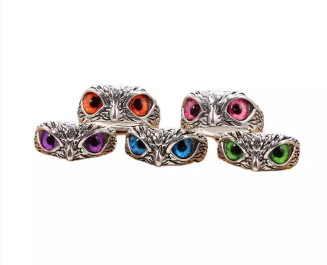 

Hot selling punk style retro devil colorful Eye Owl Ring Adjustable couple ring, Picture shows