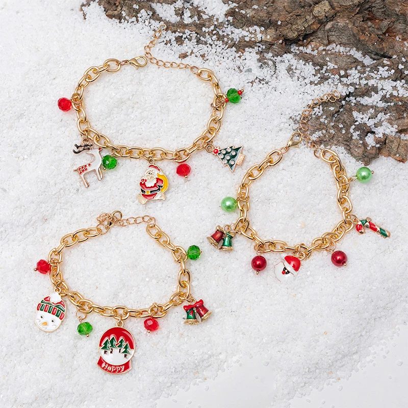 

Fashion Jewelry Christmas Gift Santa Claus Alloy Snowman Charm Accessories Rave Party Gold Plated Chain Bracelet Christmas Jewel