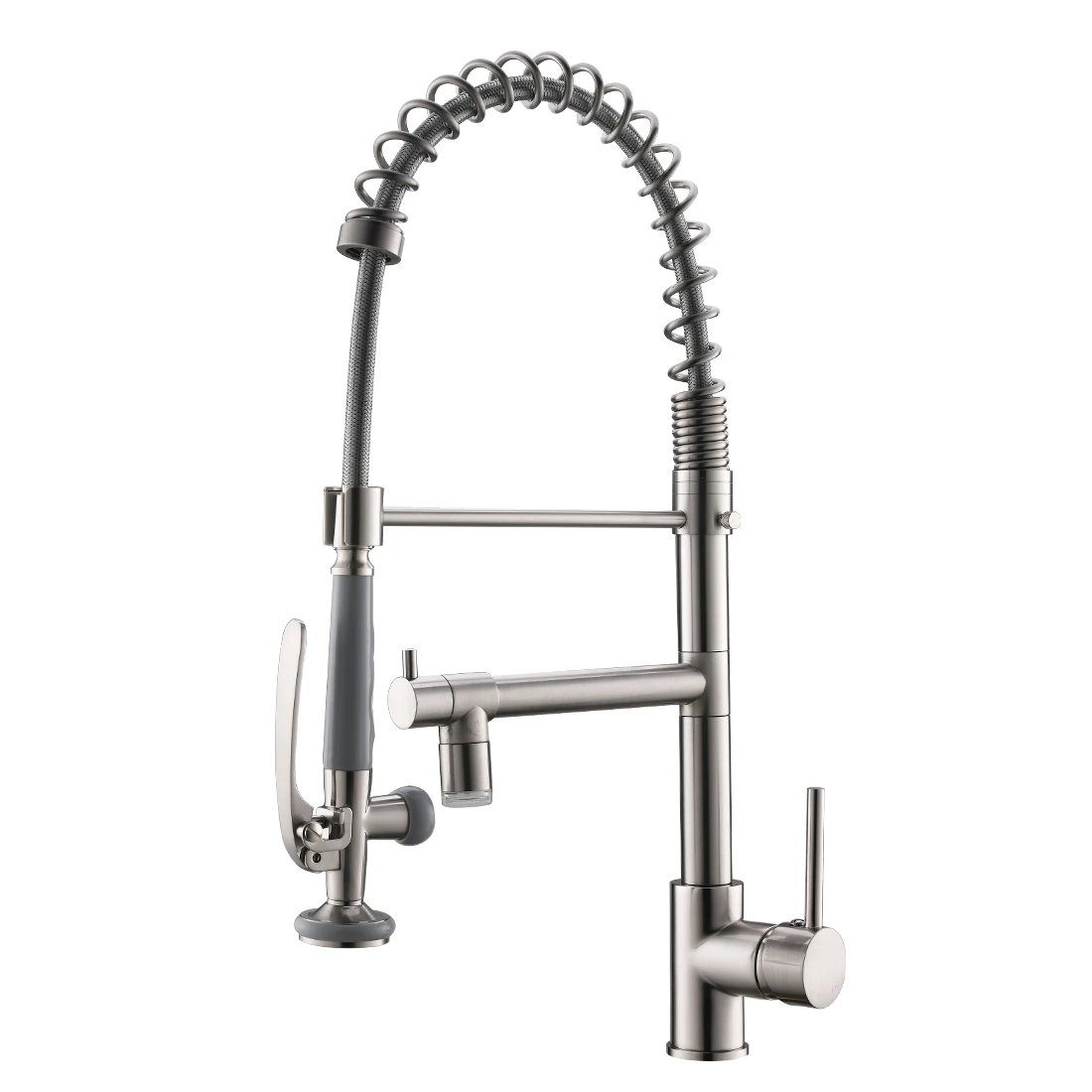 FLG:NL512 Brushed Nickel Metal 1-Hole Swivel Spout Kitchen Mixer Tap with 3 Color LED Lights