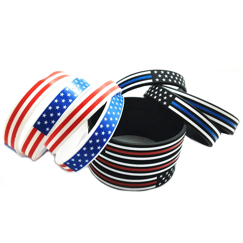 

Popular Eco Friendly Thin Blue Line Star Silicone Wristband Rubber Bracelet Wrist Band Motivational Wristband For Hand