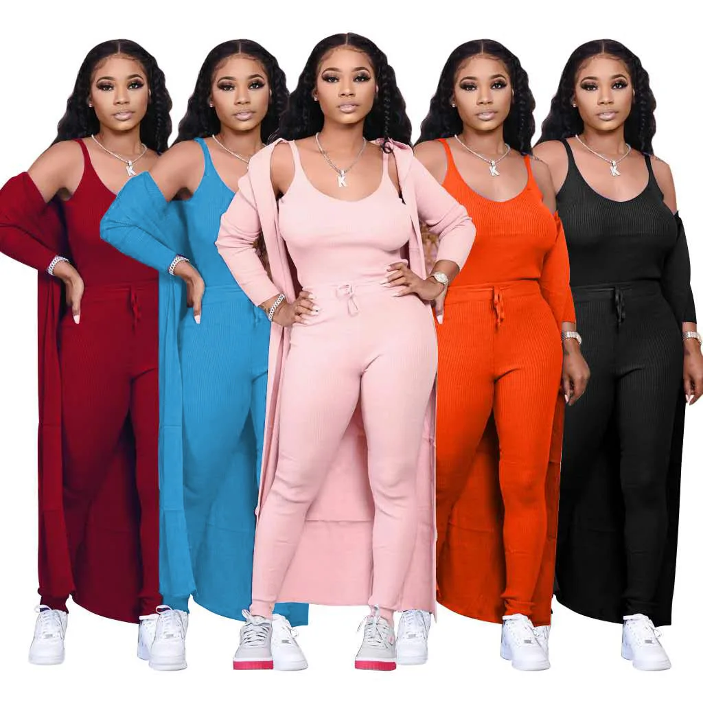 

2021 Fashion Casual Pit Home Clothes Robe Coat Three Piece Set Knitting Suit Sexy Women's Clothing, 5 colors