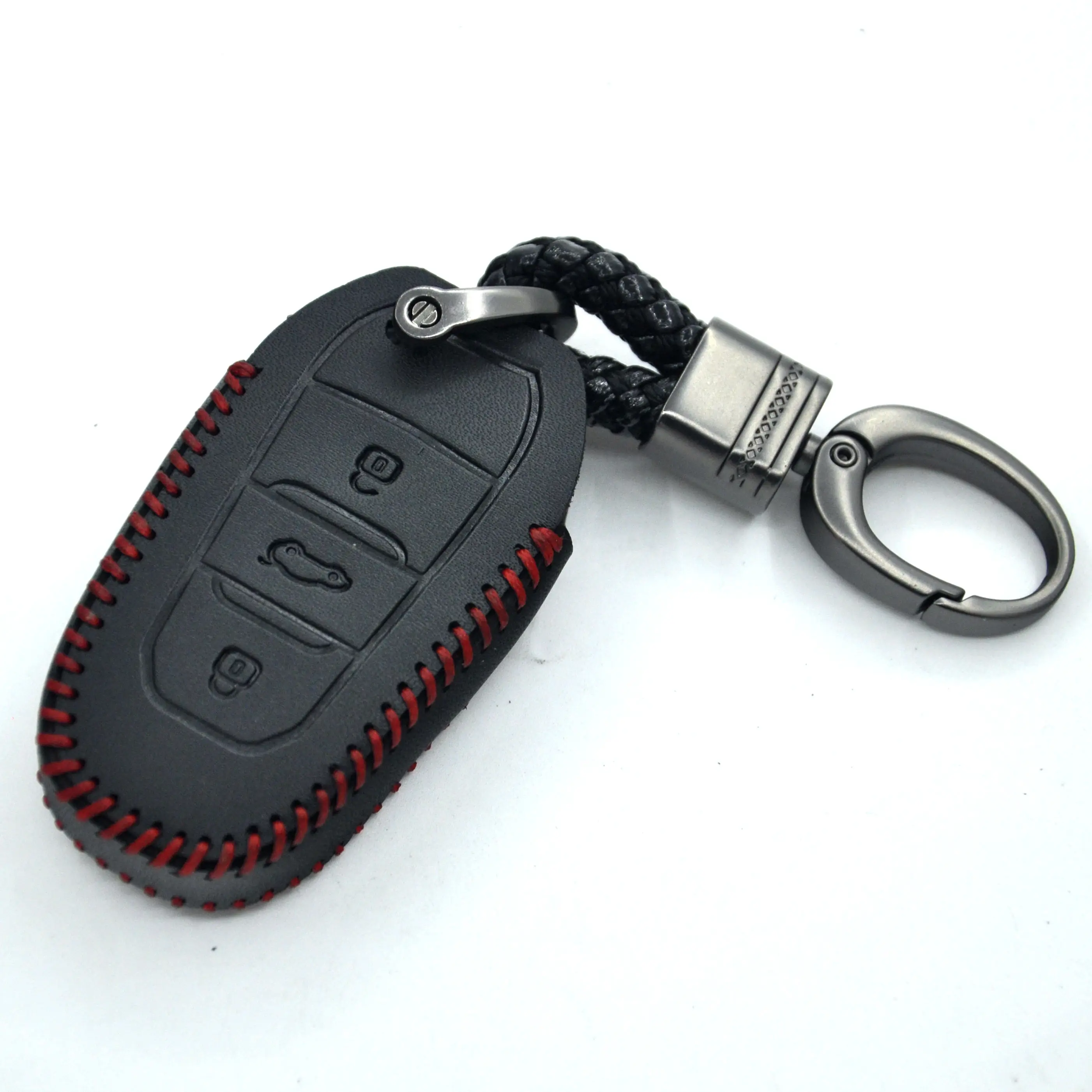 

Genuine Leather Car Key Cover FOB Case For Citroen Smart Remote Car Key Case Wallet Car-Stying, Black