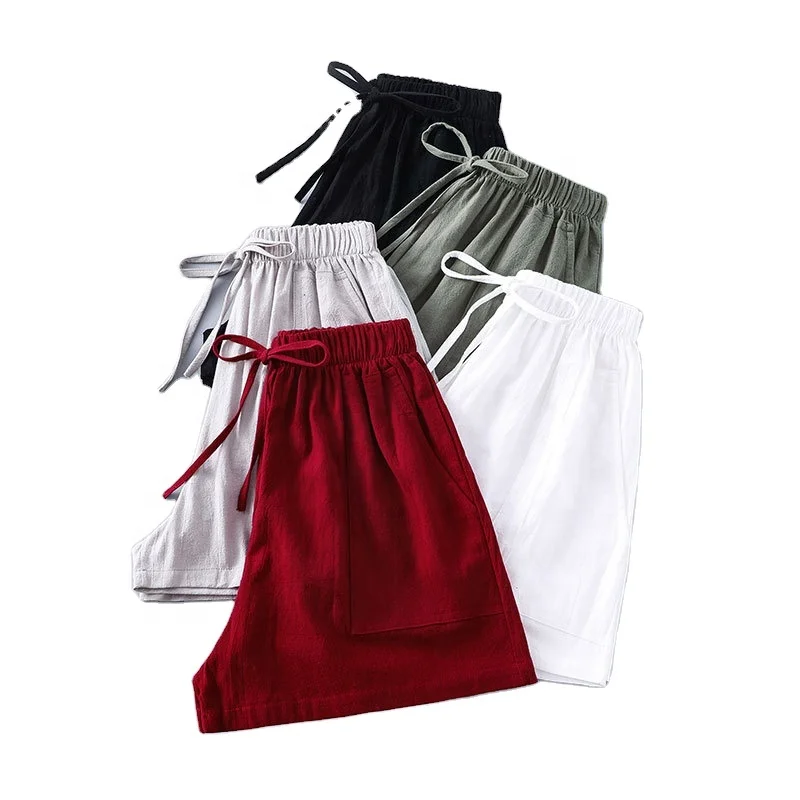 

2021 TongRui loosely snack customizable women clothing which is half length cotton linen high waist women's shorts