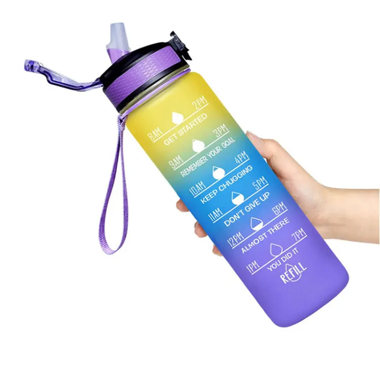 

Amazon'S New Gradient Color Motivational 1000Ml Large-Capacity Outdoor Sports Plastic Tritan Bottle With Time Stamps