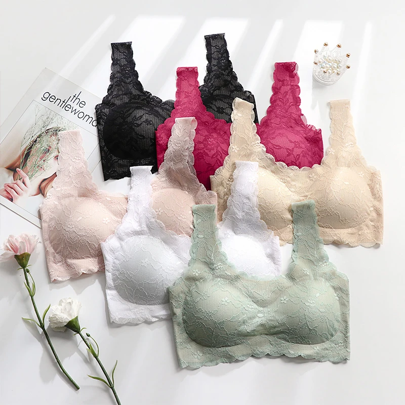 

New design Southeast Asia hot selling women gather non-slip padded bra no feel sleeping tube top one piece seamless bra lace bra