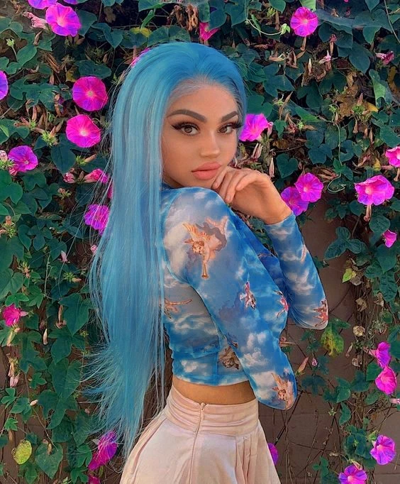 

Light Blue Human Lace Front Wig 100% Brazilian Virgin Hair Lace Front Wig Long Straight Colorful Lace Wig for Women