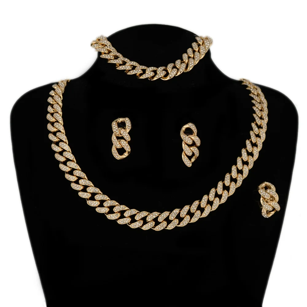 

BPOYB Luxury Glowing Iced Out Rhinestone Chuky Cuba Chain Necklace Fashion Hip Hop Rani Haar Gold Coral Bead Jewelry Set African
