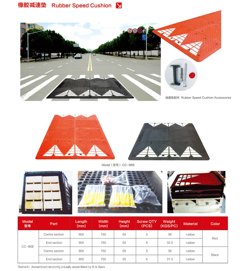 SC-SH29  6pcs into 1set Red  Ruber Speed Bump Cushion  for  Plastic speed Bump  with good quality Roadway saftey