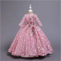 

X209 Latest Western Children Wears Long Sleeves Fashion Design Kids Girls Communion Dresses 6 To 14 Years