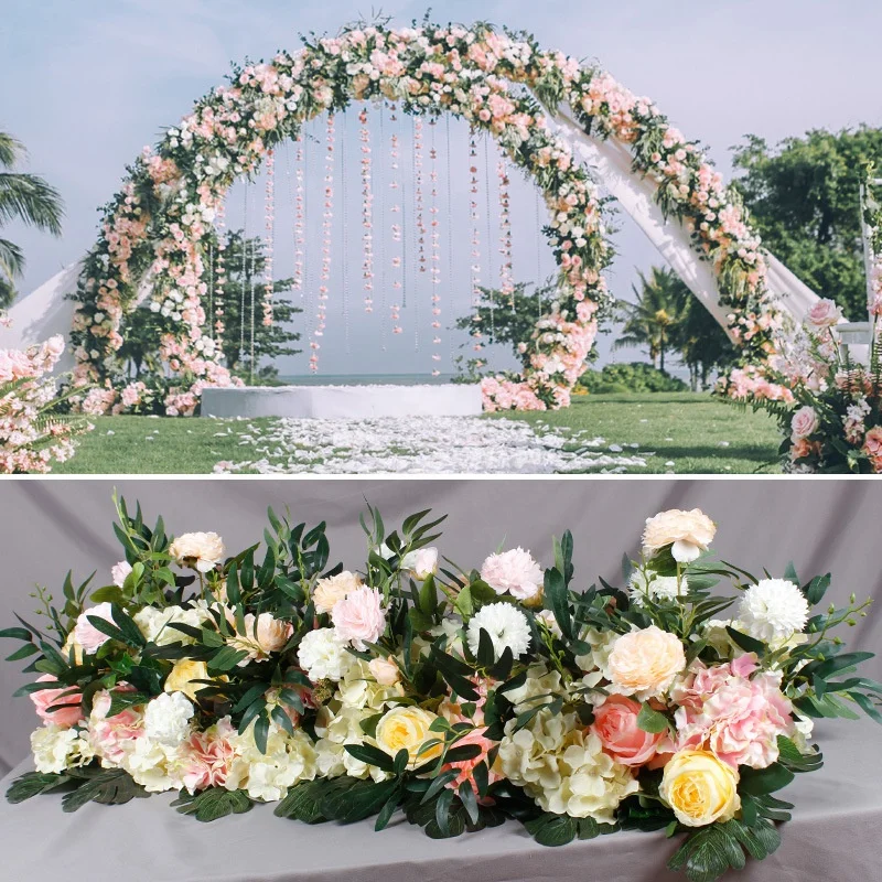 JCF144   Wedding Table Centerpieces Runner Row White Rose Flower Decoration Customized Artificial Flower