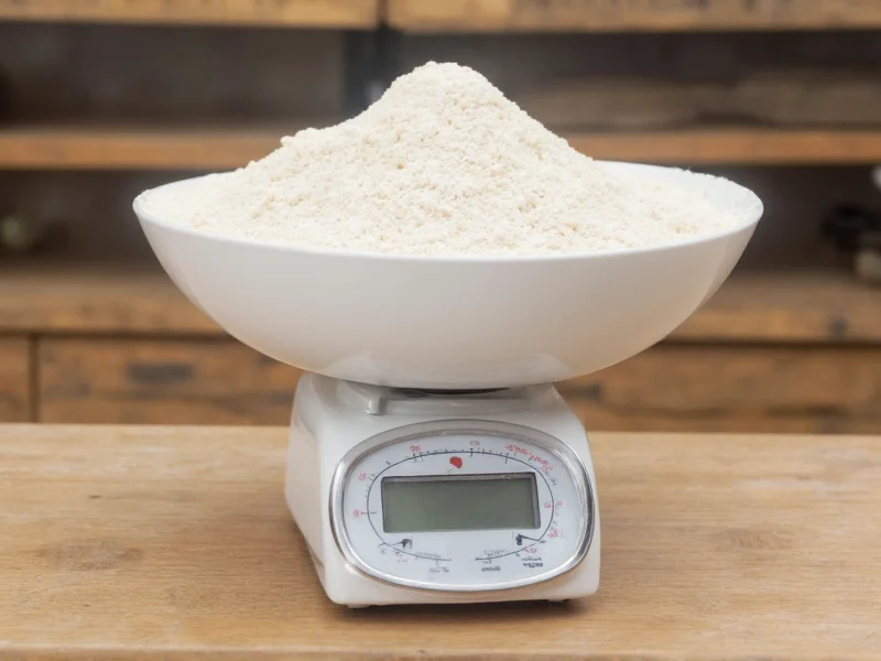 Bread flour and water measured in kitchen scale