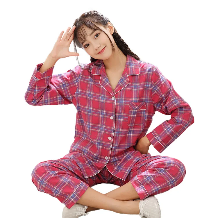 

Spring Women Pajamas Plaid Colors Home Wear Cotton Woman robe Satin Sleepwear silk pyjams, As show