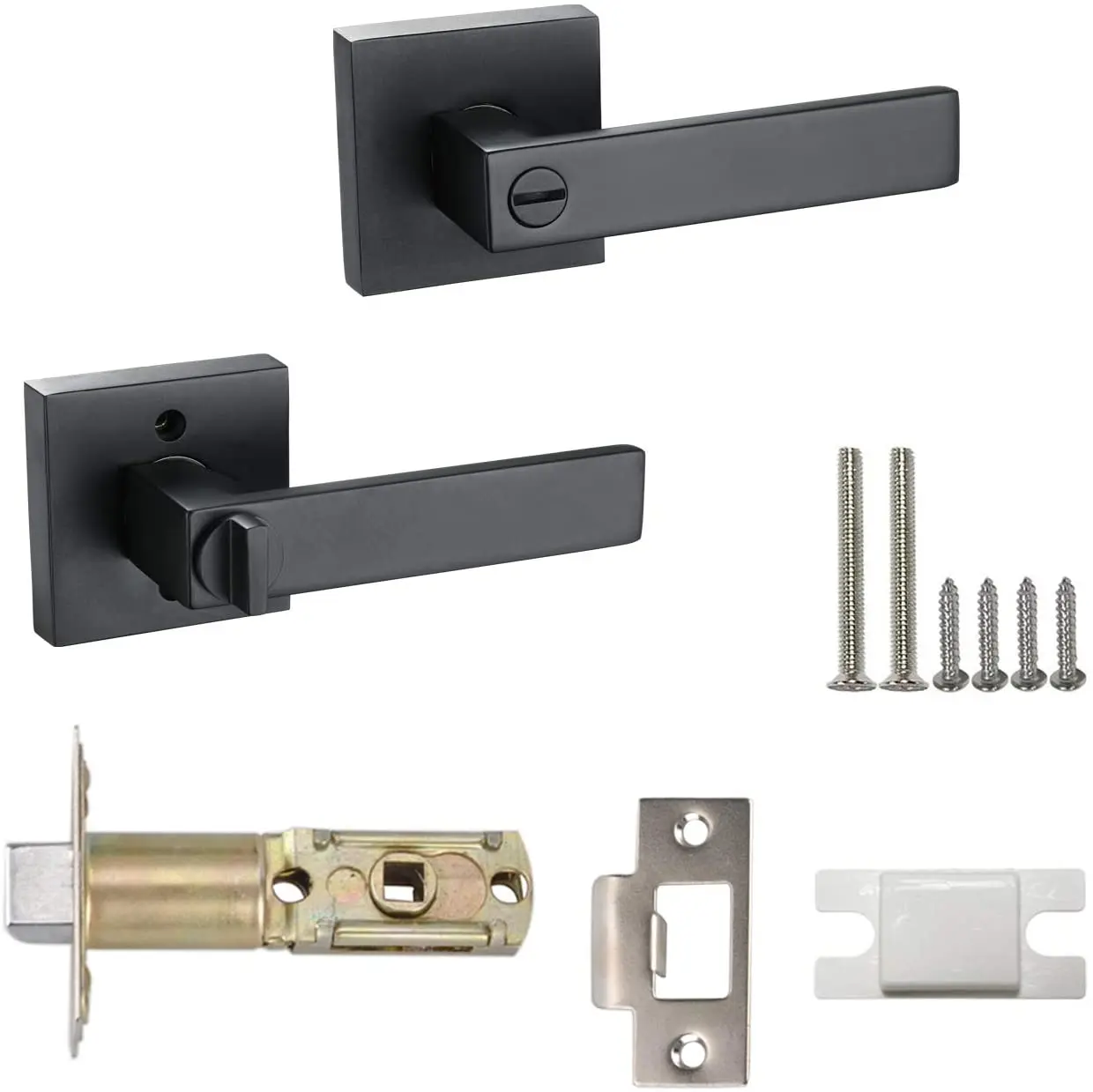 Matt Black Bed/Bath Room Door Lever for Privacy Bathroom and Interior Door Heavy Duty Door Lock Handle