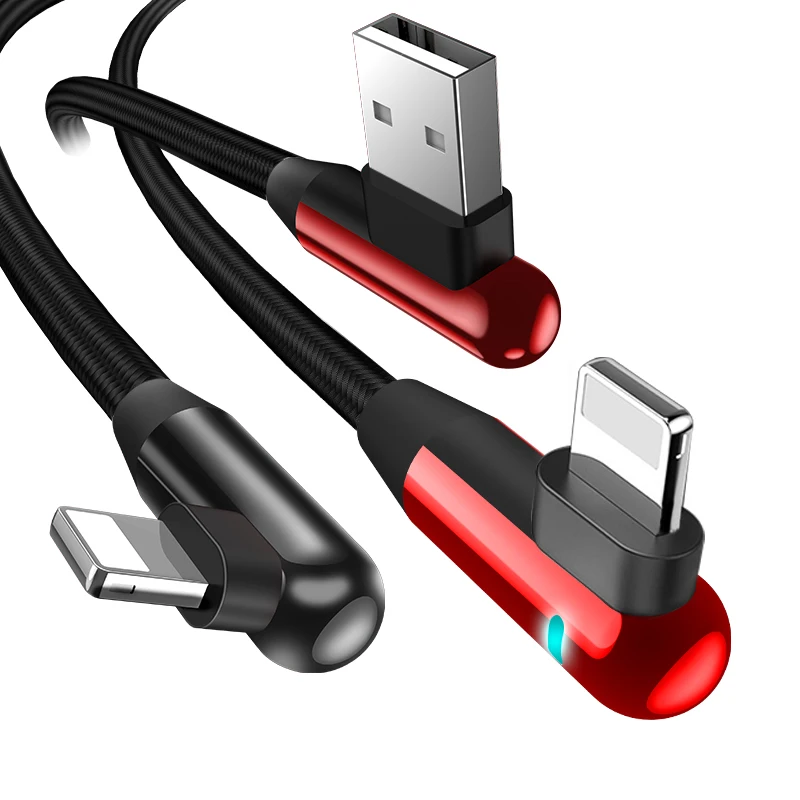 

Cafele 90 Degree LED Lighting USB Cable for iPhone 11 pro X Xr Xs Max 8 7 6s Plus Mobile Gaming L shape USB Charger Cable, Black/red