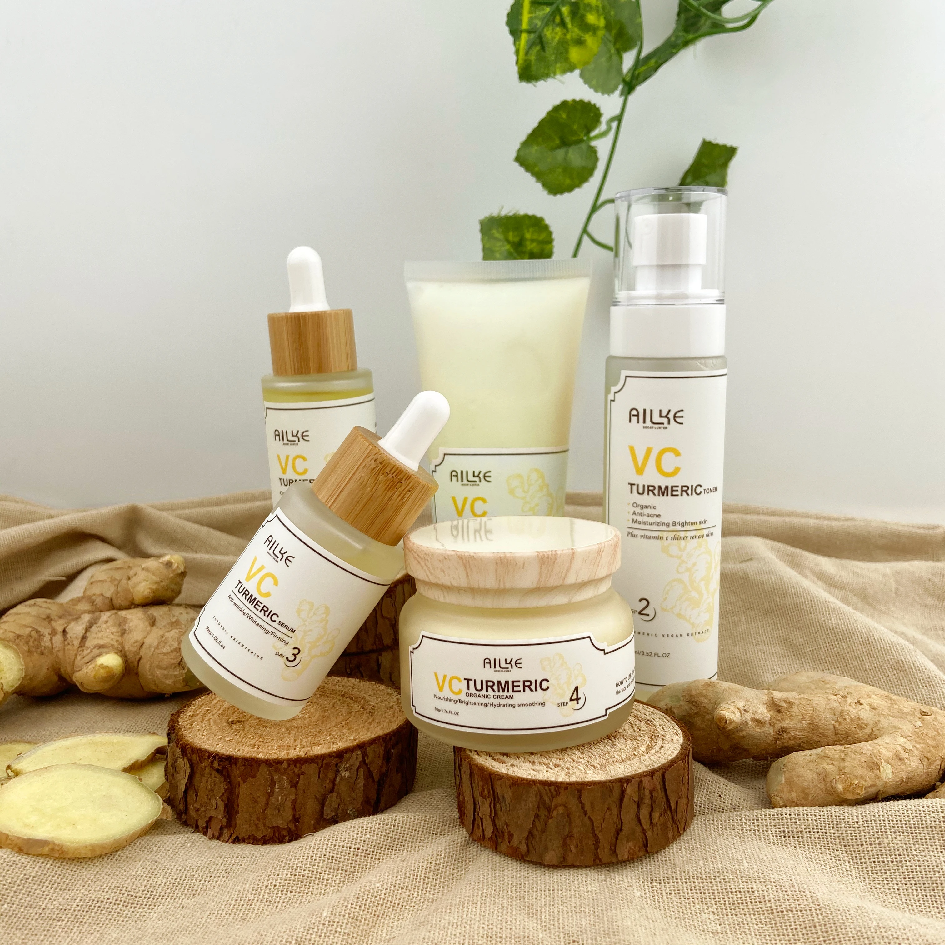 

Ailke Custom Made Organic Face Care Brightening Skincare Vitamin C Turmeric Skin Care Set