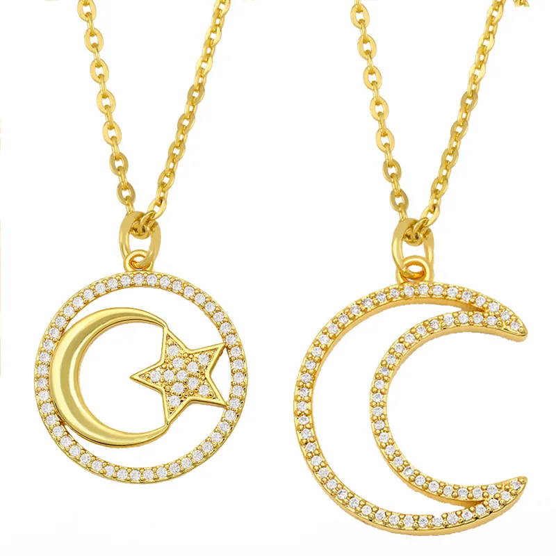 

Korean Version Clavicle Necklace Micro-inlaid Zircon Moon Necklace Minority Simple Necklace, Gold