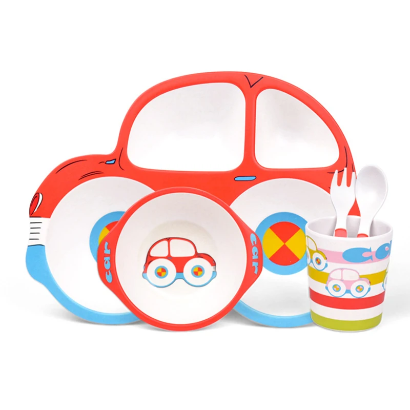 

2019 Hot Sell Printed Kids Decal European Baby Bamboo Fiber Children Tableware Set