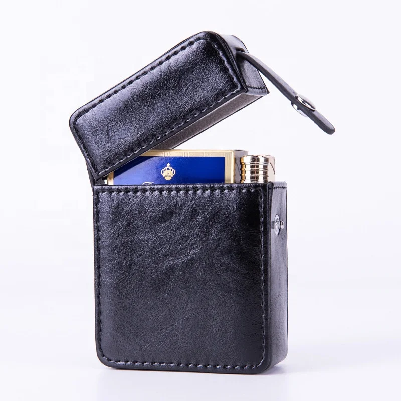 

Guangdong factory Case for Cigarette Box Made of PU Leather with Extra Pocket slot for a Lighter, 5 colors
