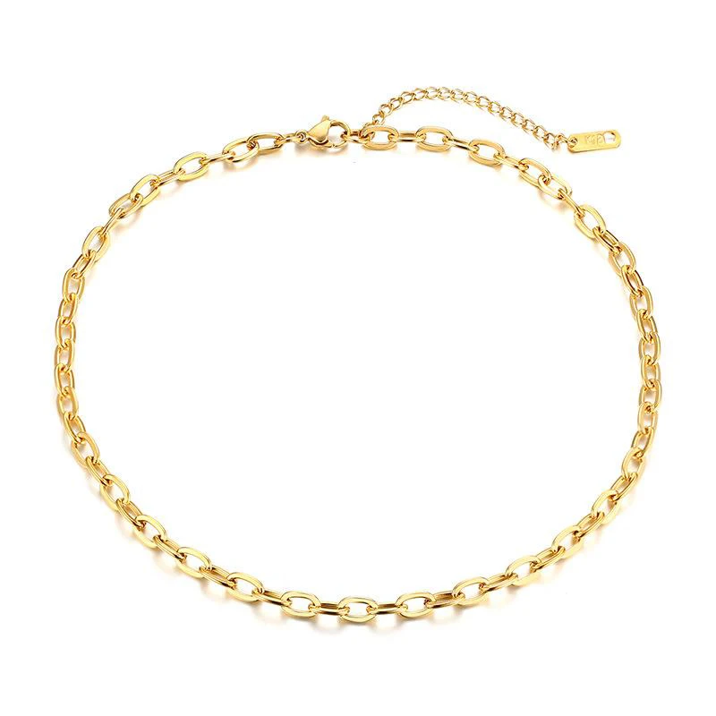 

Hot Sale Hip hop Stainless Steel 18K Gold Plated Thick Chain Daily Lady Essential Necklace Dylam jewelry