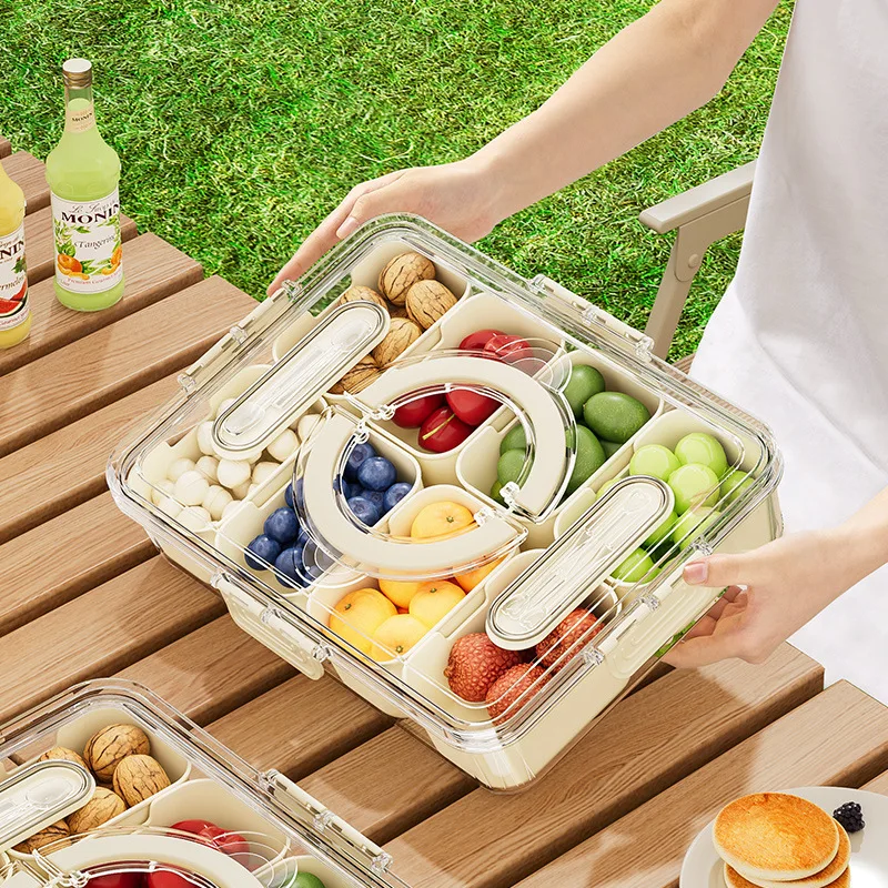 2024 Outdoor Picnic Kitchen sealed Spice Storage Box Food Grade Compartments clear Relish Box Fruit Nut Storage Box with Handle