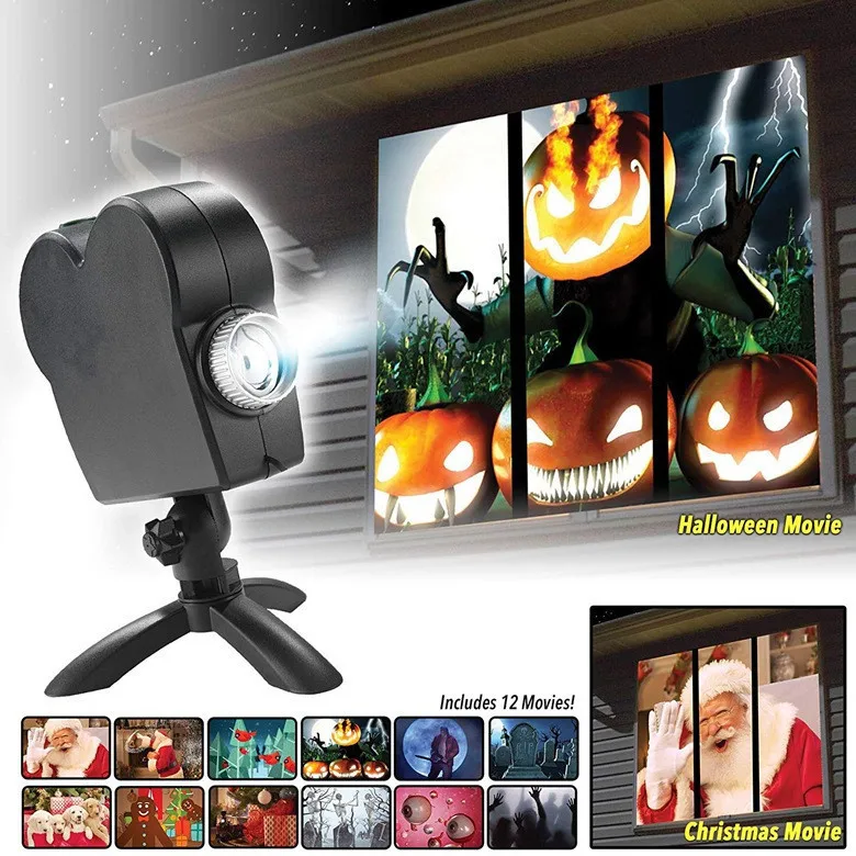 
Halloween Holographic Window Projector Outdoor Garden Decoration 12 Movie Festival Projection Lamp Halloween Christmas Projector 