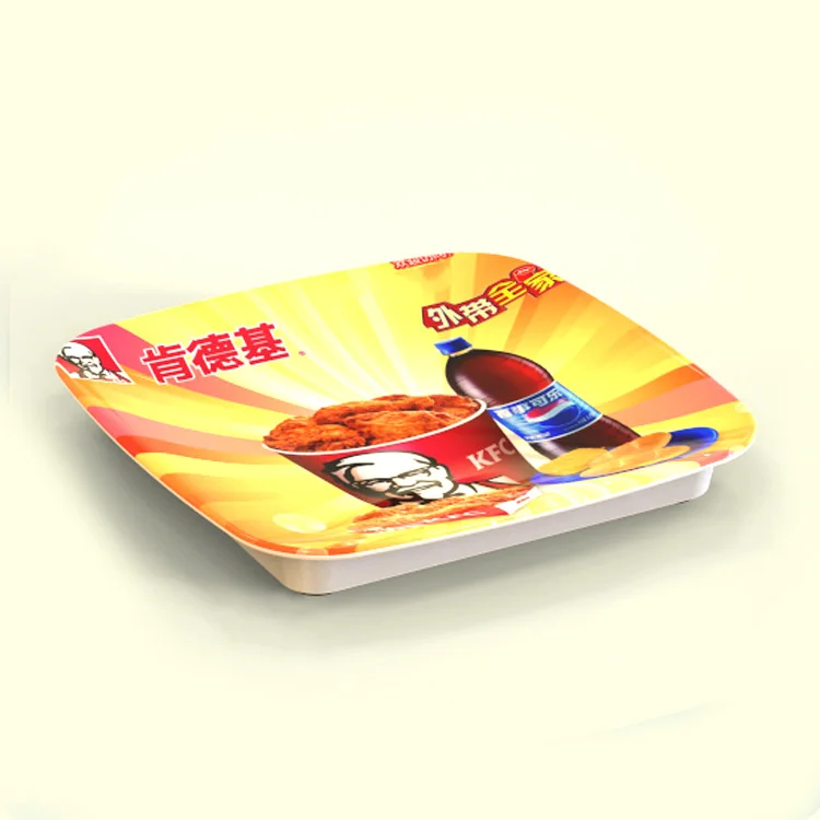 
180x180 150 x 150 mm custom print square advertising melamine plastic cash tray with non-slip feet 