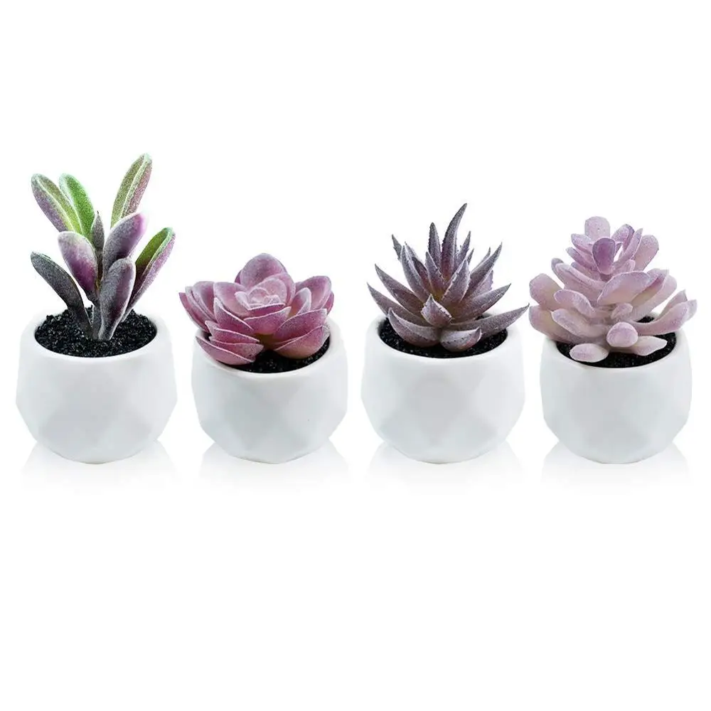 Artificial Plants Desk Succulents Indoor Decor Plants in White Potted