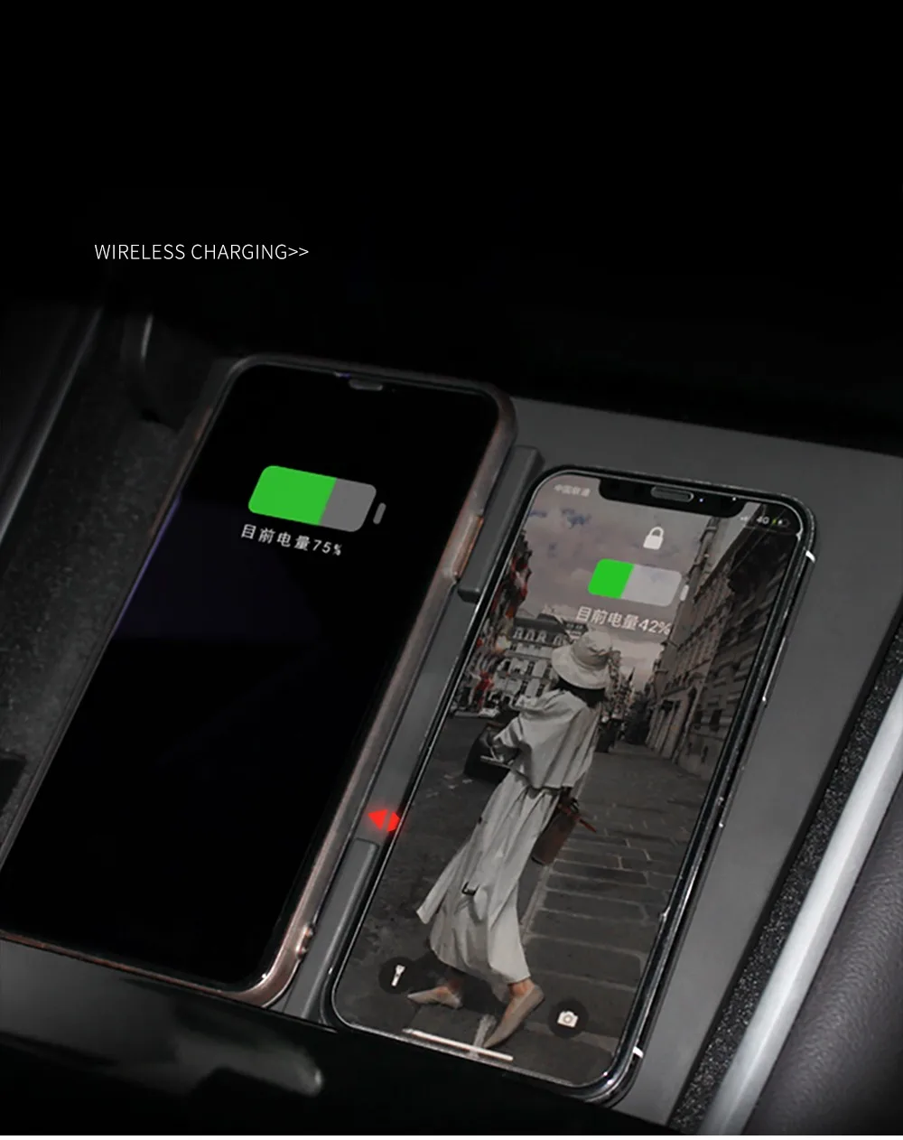 Tesla Model 3 Carbon Fiber Material Center Console 2019 New Product Wireless Phone Charger Dual