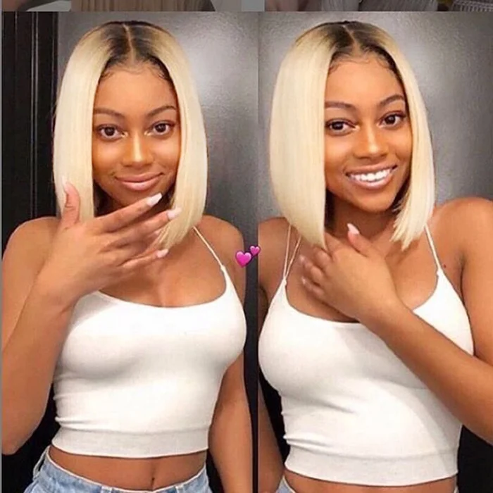 

1B/613 Ombre Blonde Color Lace Wig Peruvian Hair Short Lace Wig 150% Density Preplucked Hair Line For Black Women