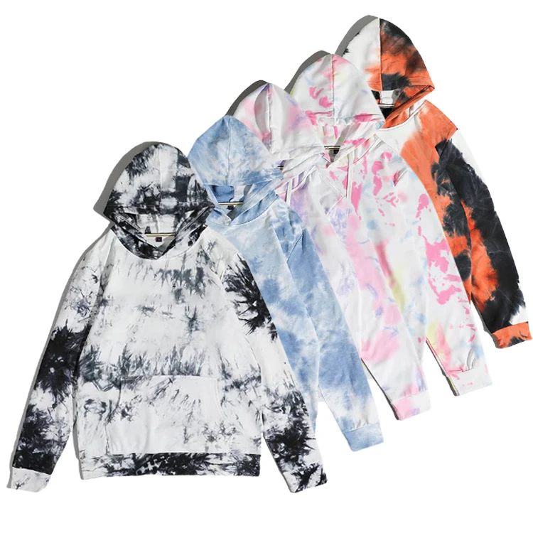 

TMW wholesale autumn cotton long sleeve tie dye pullover herren hoodie drawstring hood unisex pocket french terry dye dye hoodie