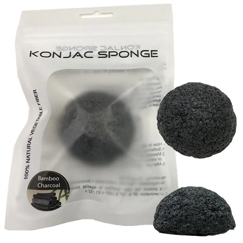 

Top seller 2020 bamboo charcoal control oil konjac facial sponges 100% natural compressed cellulose