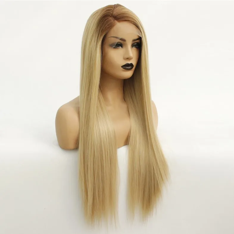 

fashion blonde straight long synthetic wig ombre