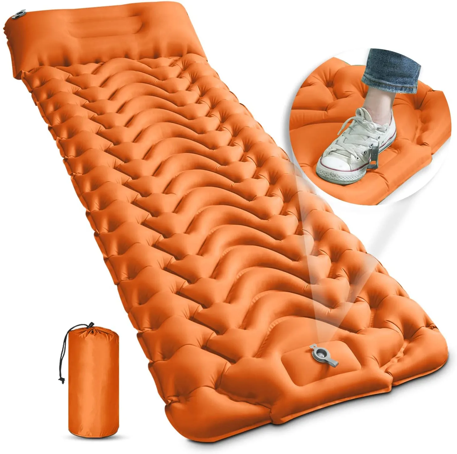 

Camping Sleeping Pad - Ultralight Foot Press Inflatable Camping Pad with Built-in Pump Durable Waterproof Camping Mattress