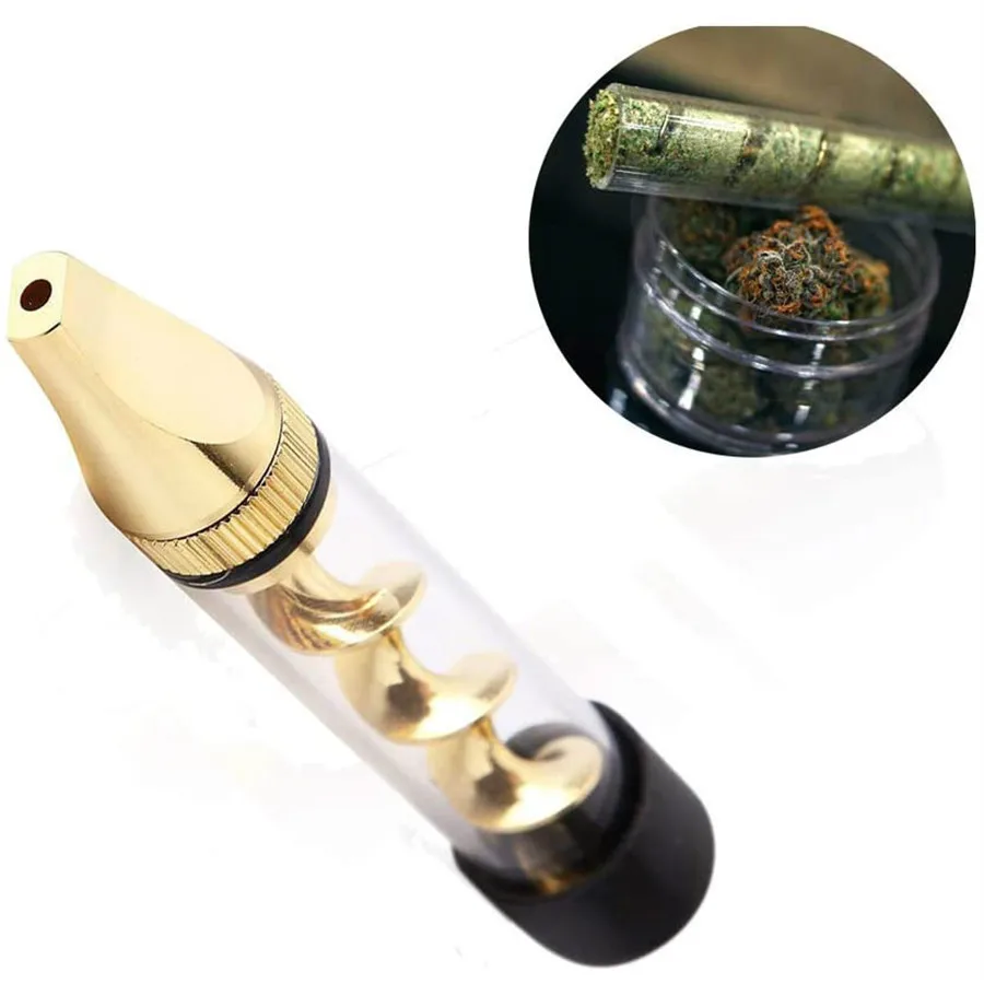 

Flat-Nozzle Tobacco Smoking Pipe Mini 3 In1 Glass Twisty Blunt Built In Spiral Core for Dry Burning Vapor Herb Weed Accessories, Rainbow.gold .golden. silver .black