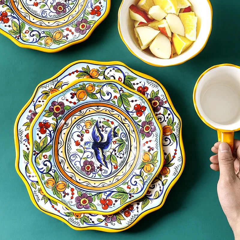 

New design ceramic bird floral tableware set colorful fashion bowl mug plate dinnerware, Picture