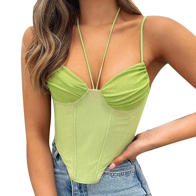 

Spring 2022 New arrivals sexy spaghetti straptank tops women halter top backless Bandage elegant fashion ladies crop tops