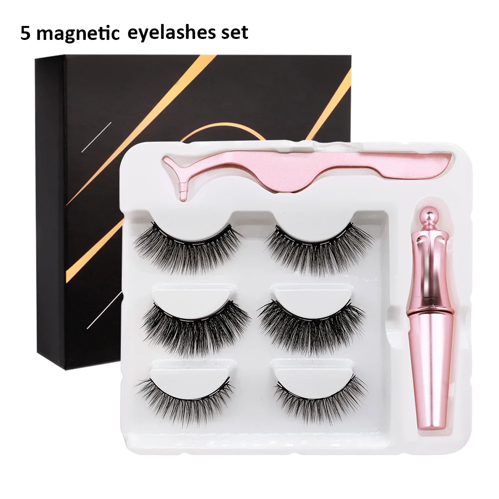 

magnetic eye lashes handmade fluffy 100% 3d magnetic mink full strip lashes packaging mink eyelash vendor customized boxes, Natural black